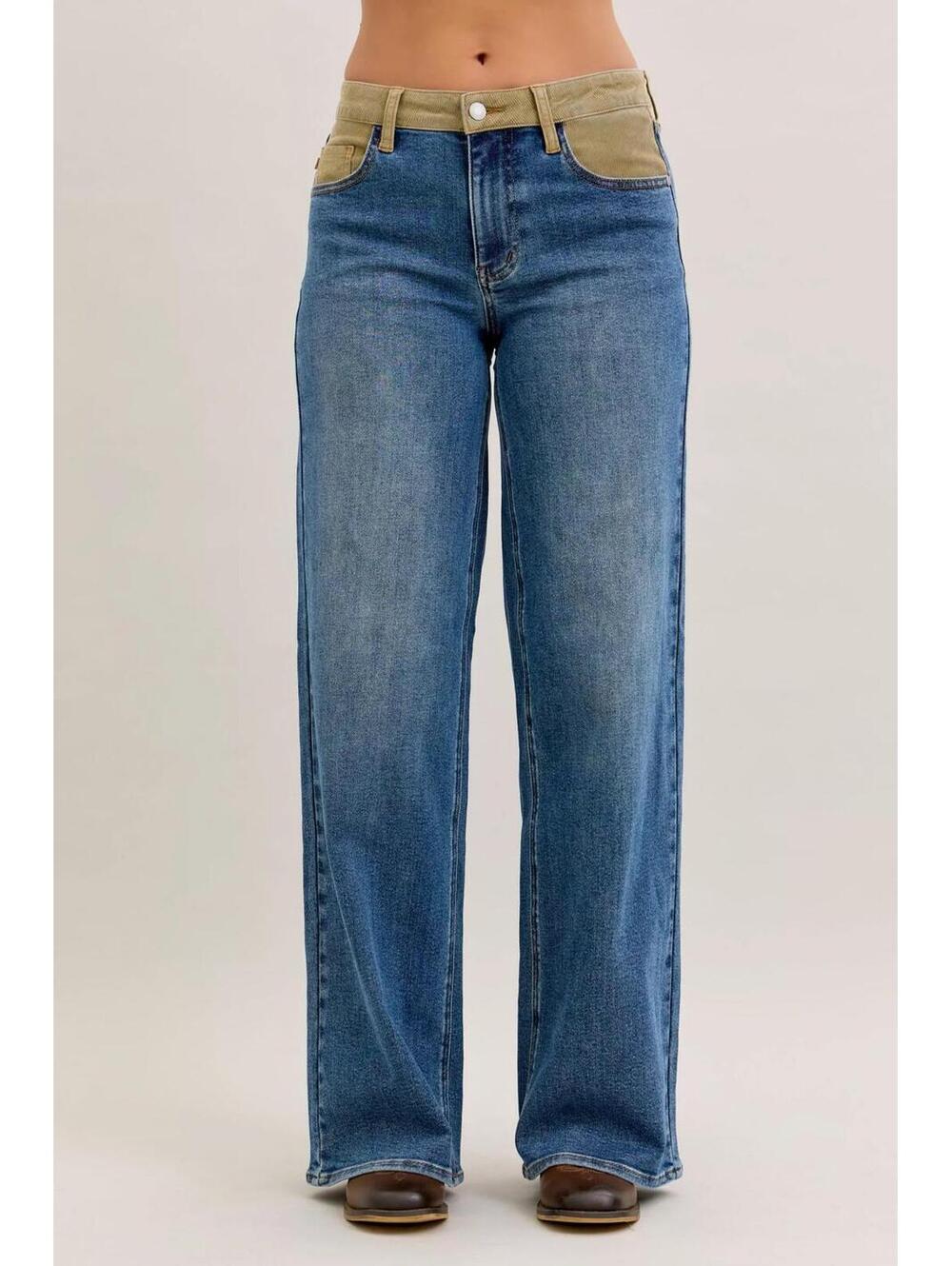 Judy Blue MR Column Straight Jeans with Corduroy Waist